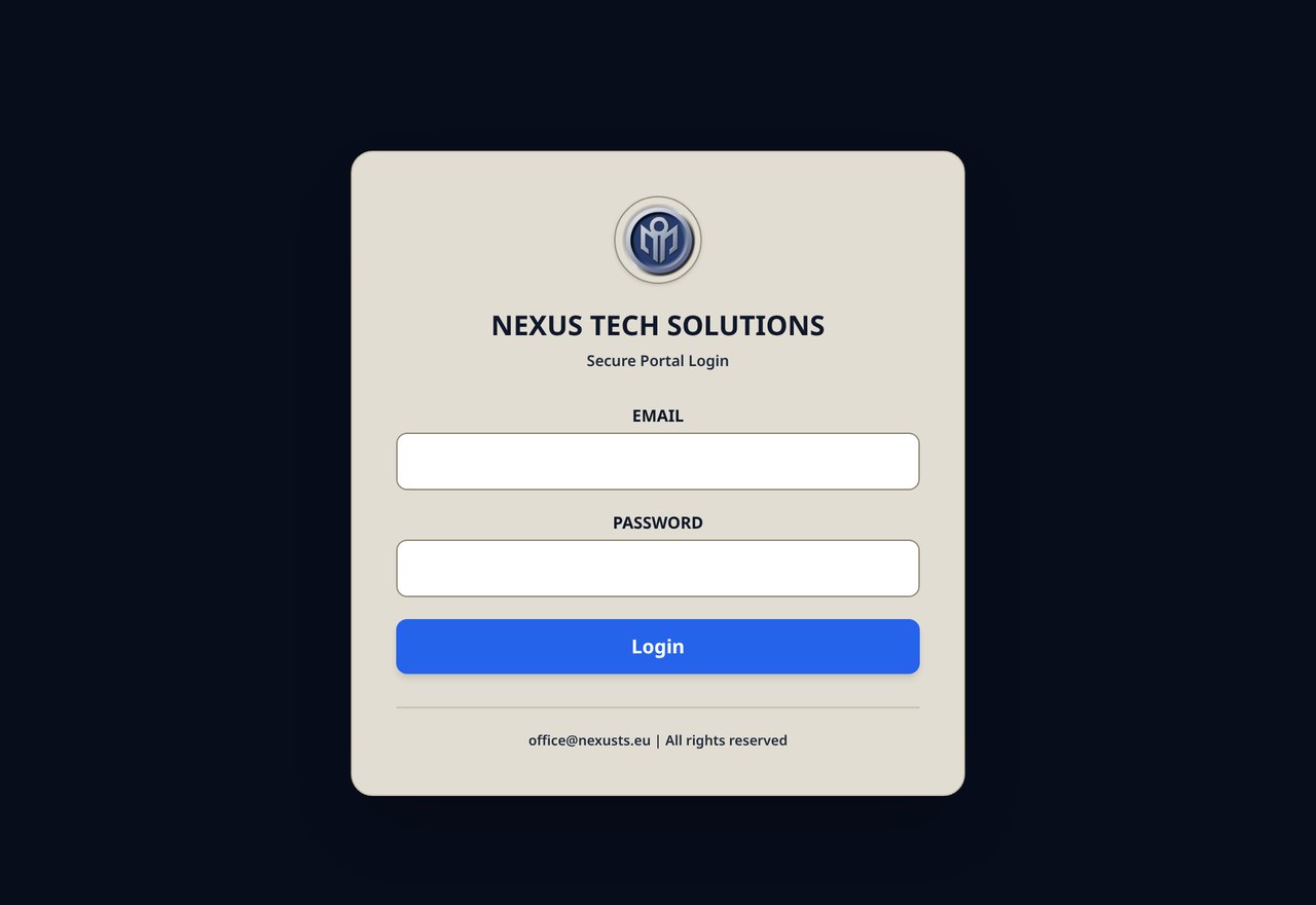 Innskráningarsíða NEXUS Timesheet með netfangi og lykilorði